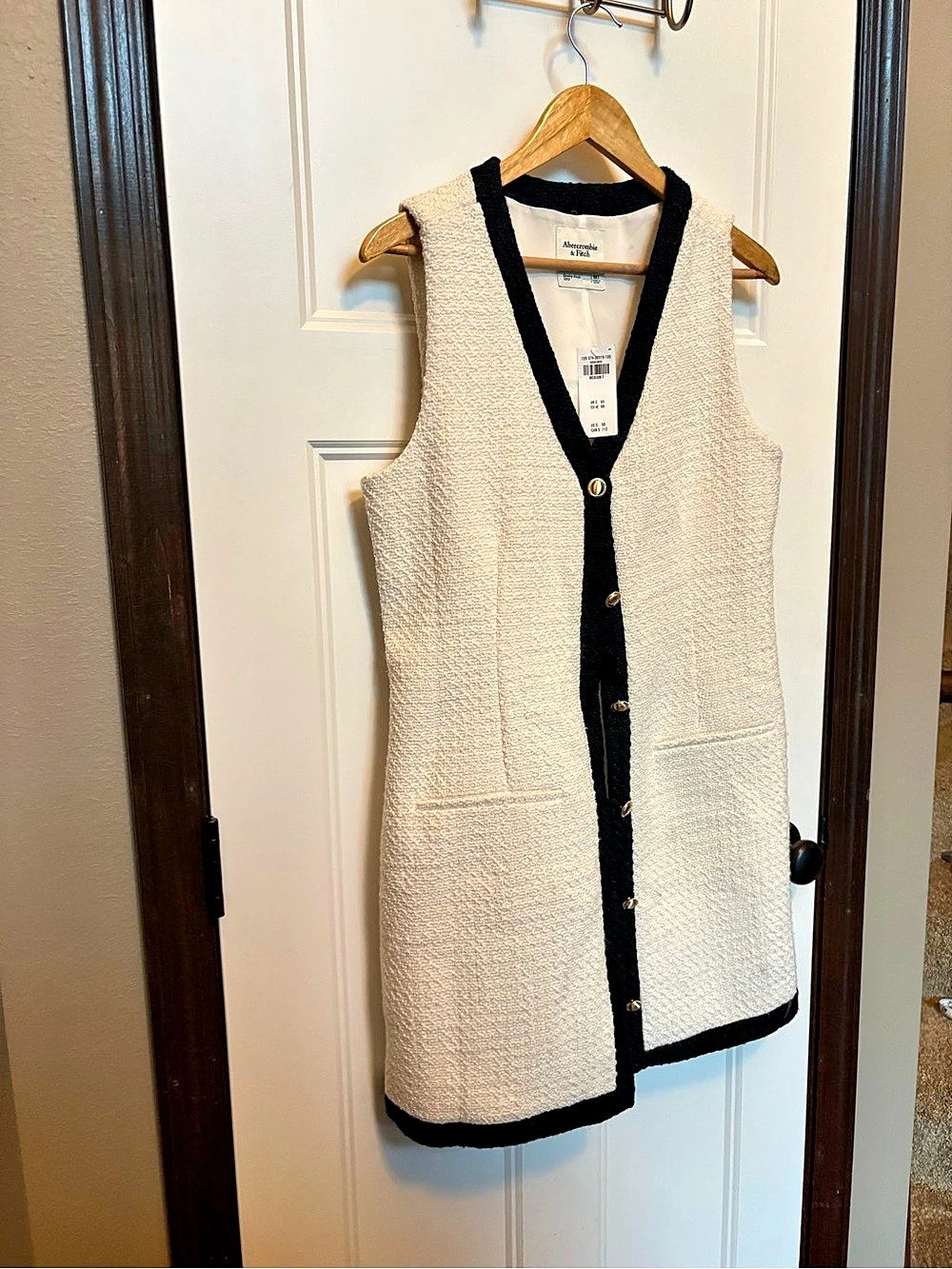 Abercrombie & Fitch The A&F Mara Tweed Vest Mini Dress Cream & Black sz Medium - Picture 3 of 11
